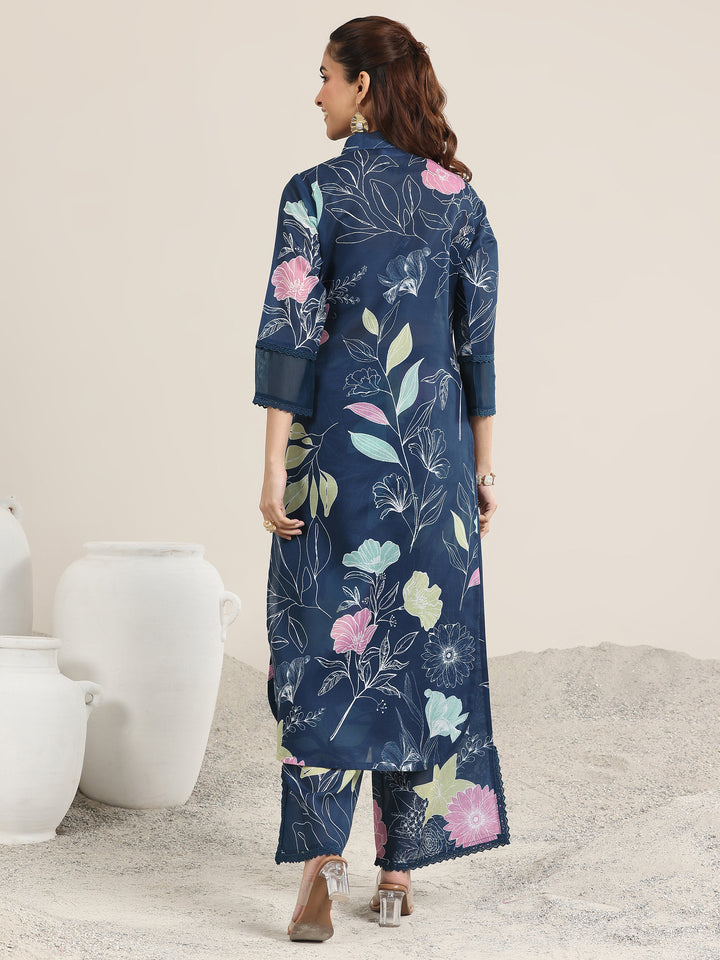 Blue Printed Rayon Straight Kurta Set