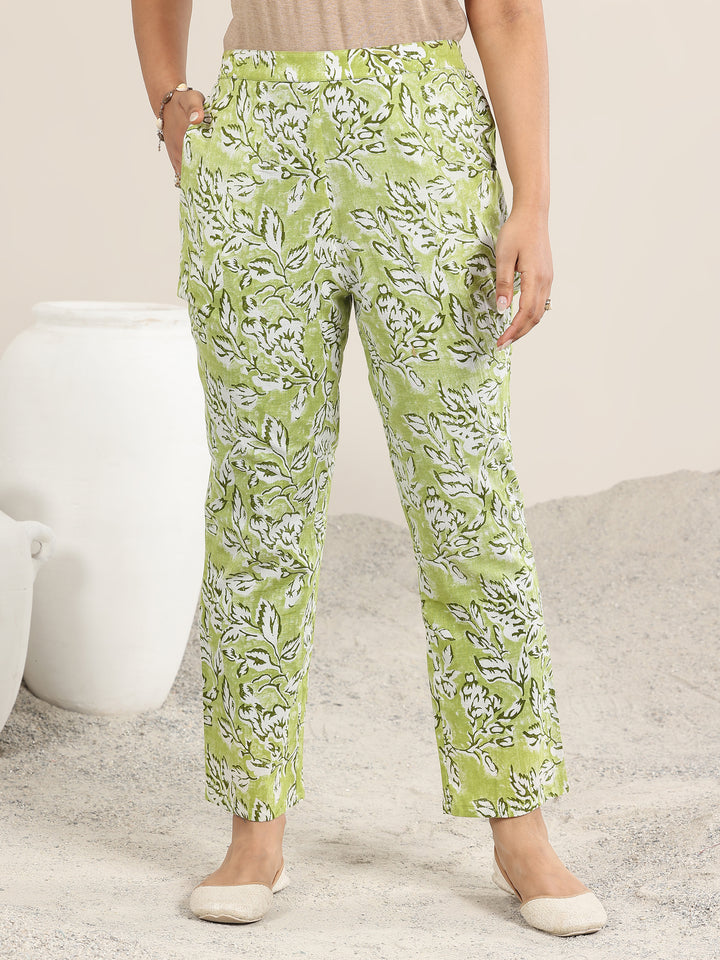 Green Printed Cotton Straight Kurta Set