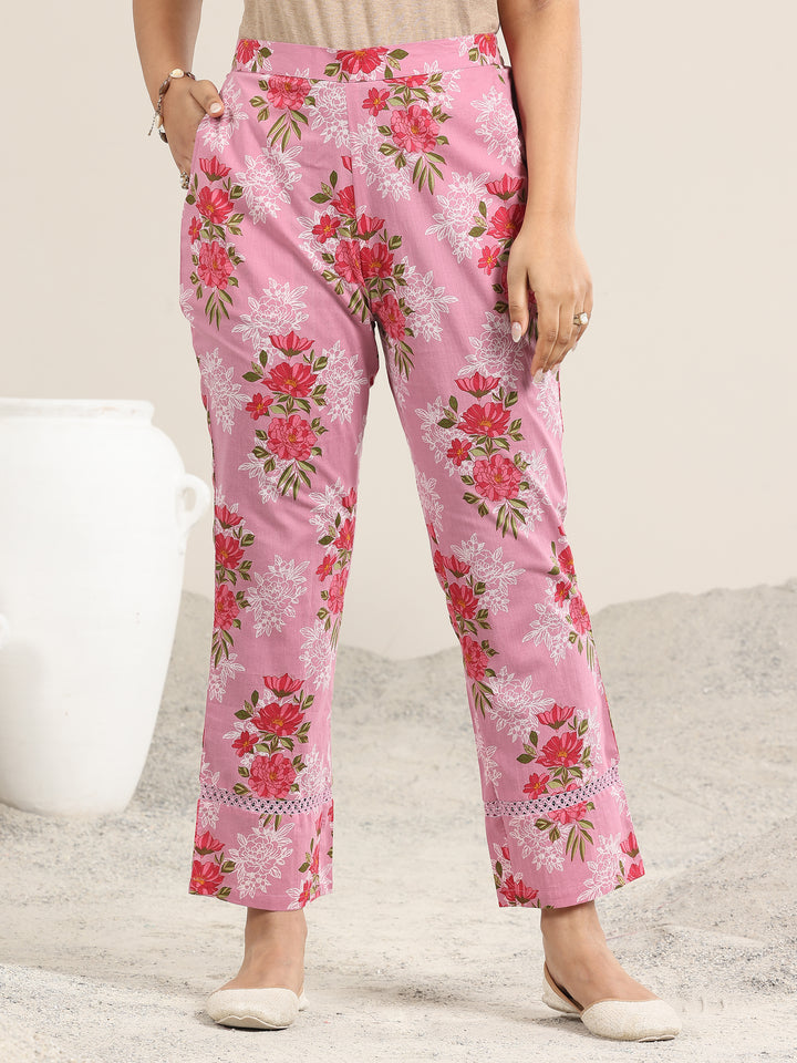 Pink Printed Cotton A-line Kurta Set