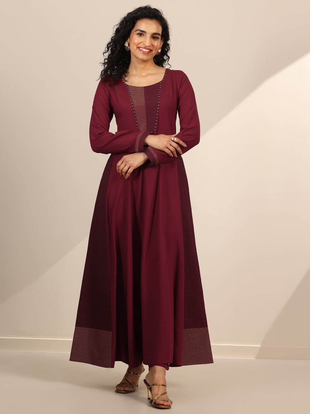 Maroon Embellished Viscose Rayon Anarkali Kurta Set