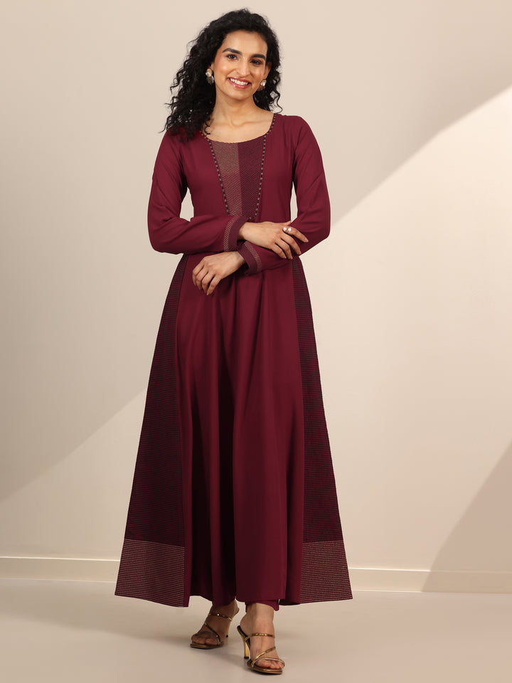 Maroon Embellished Viscose Rayon Anarkali Kurta Set