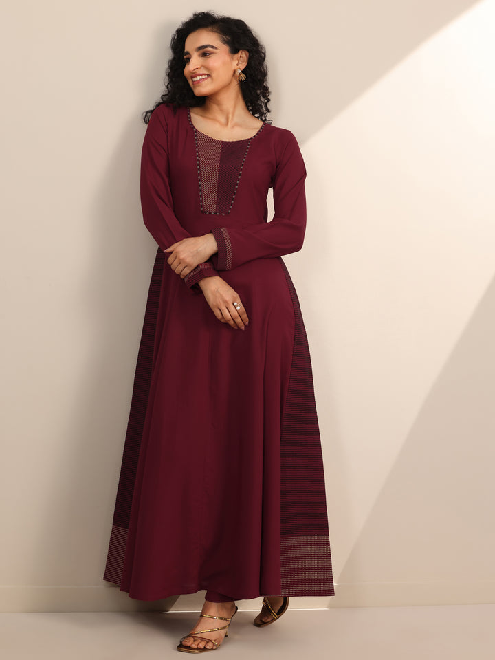 Maroon Embellished Viscose Rayon Anarkali Kurta Set