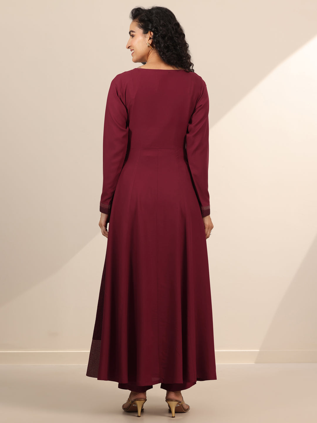 Maroon Embellished Viscose Rayon Anarkali Kurta Set