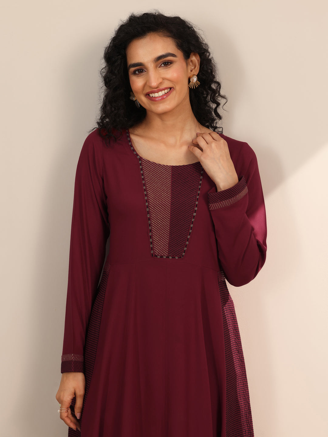 Maroon Embellished Viscose Rayon Anarkali Kurta Set