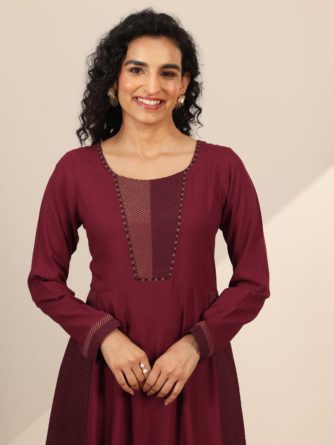 Maroon Embellished Viscose Rayon Anarkali Kurta Set