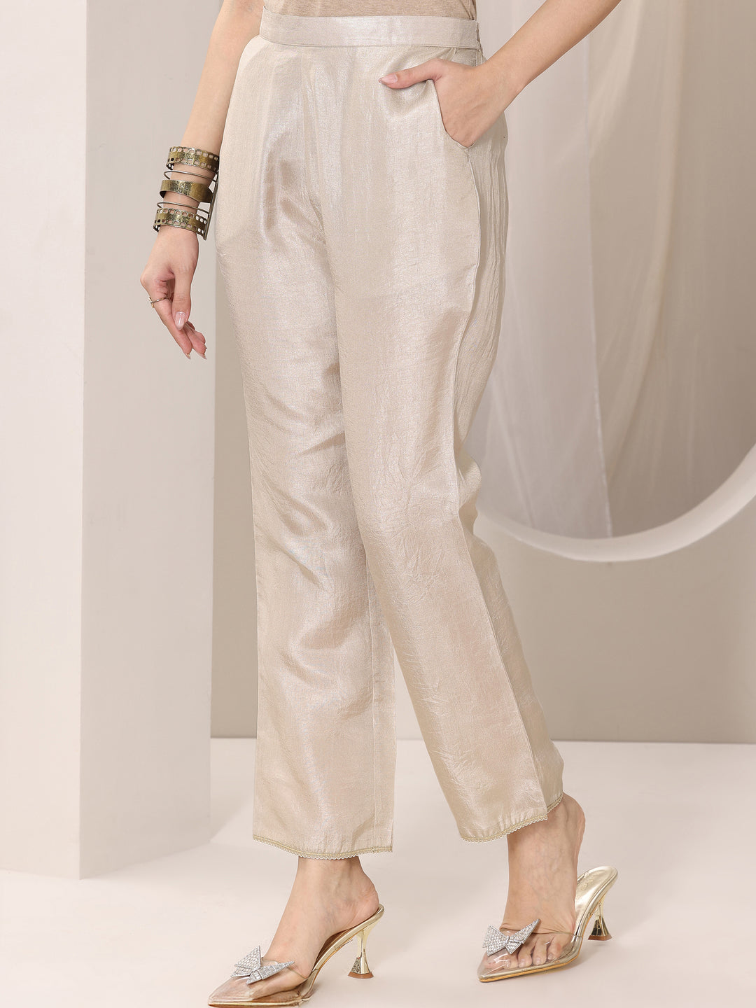 Grey Woven Design Silk Blend Straight Suit Set With Dupatta