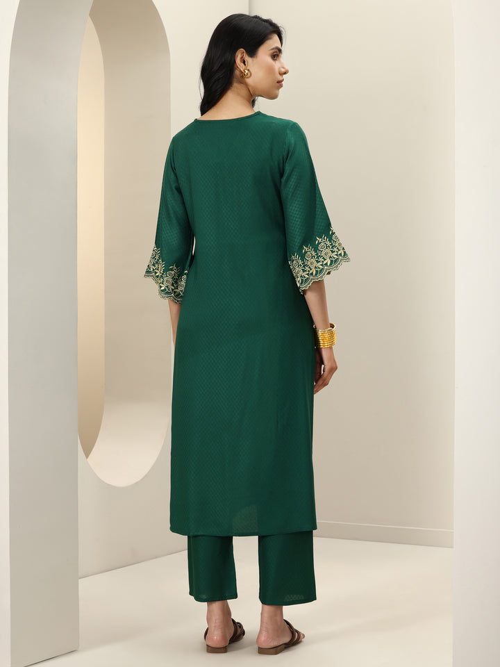Green Self Design Rayon Straight Kurta Set