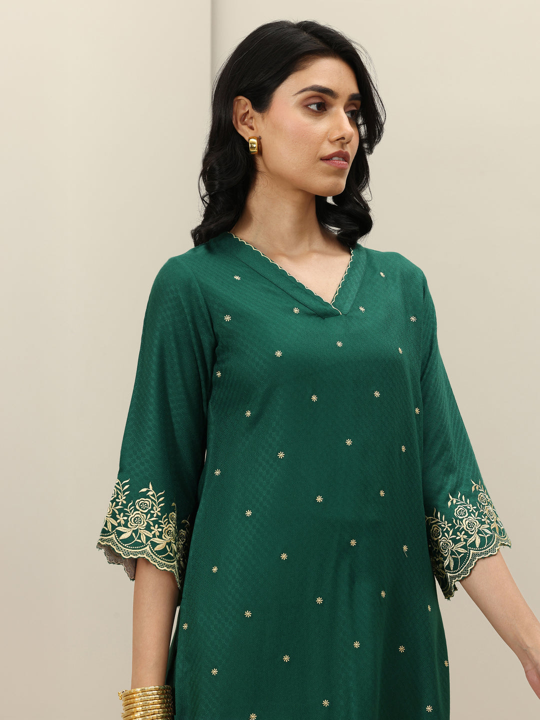 Green Self Design Rayon Straight Kurta Set