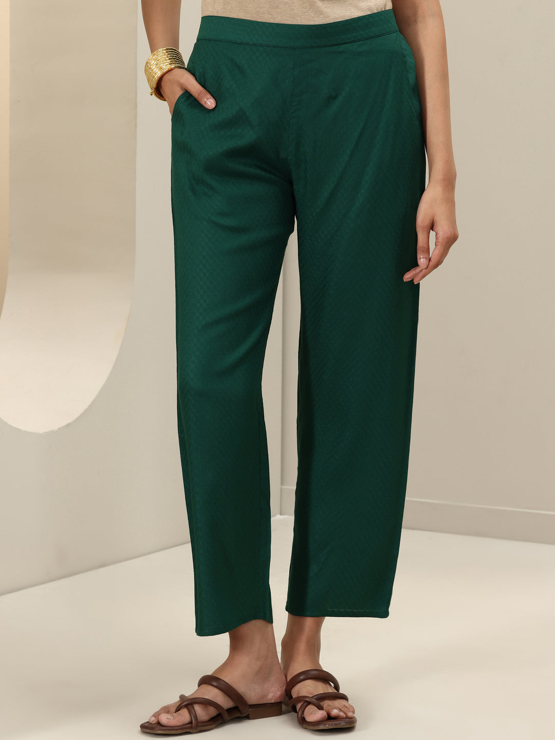 Green Self Design Rayon Straight Kurta Set