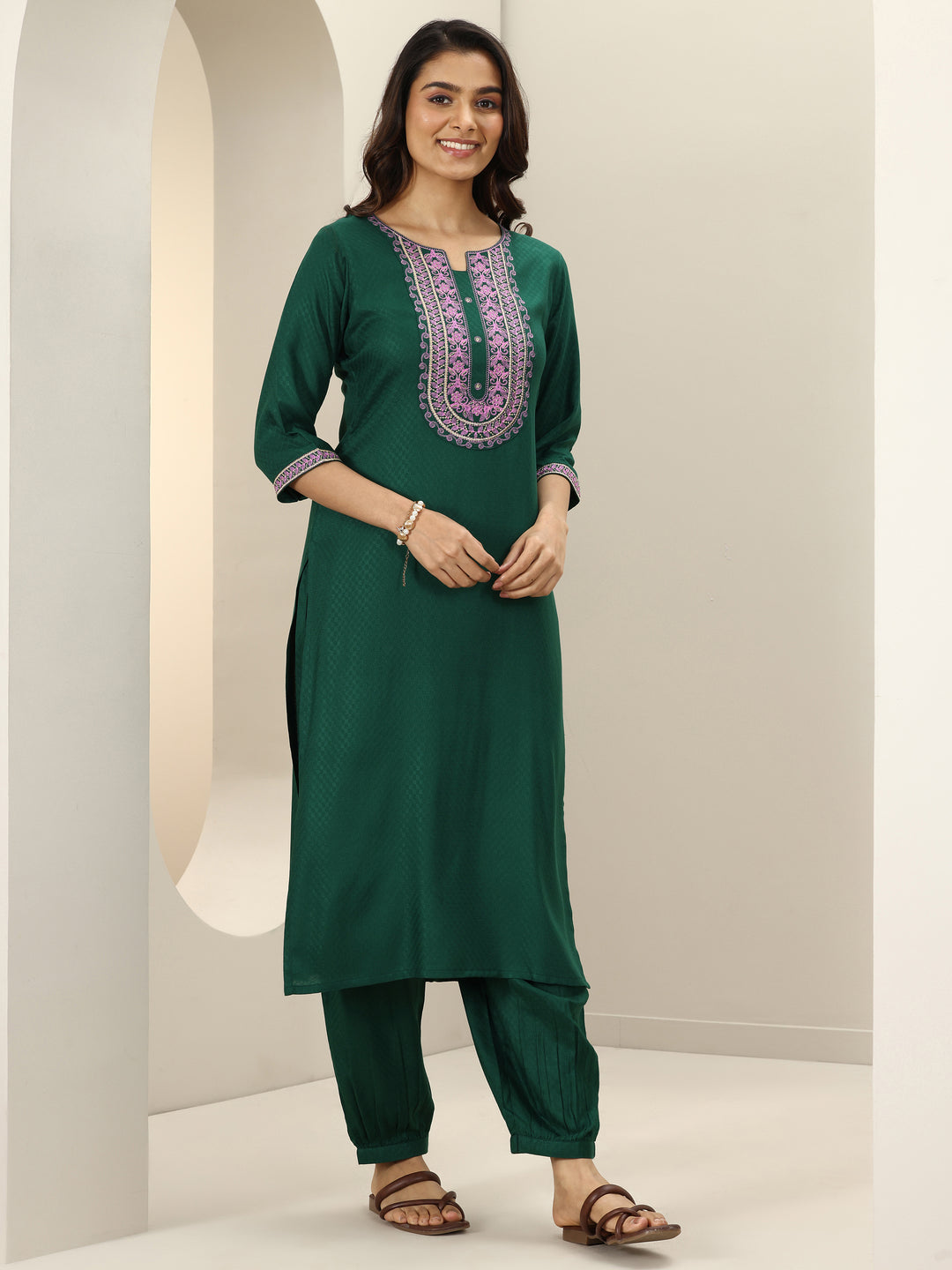 Green Self Design Rayon Straight Suit Sets With Dupatta