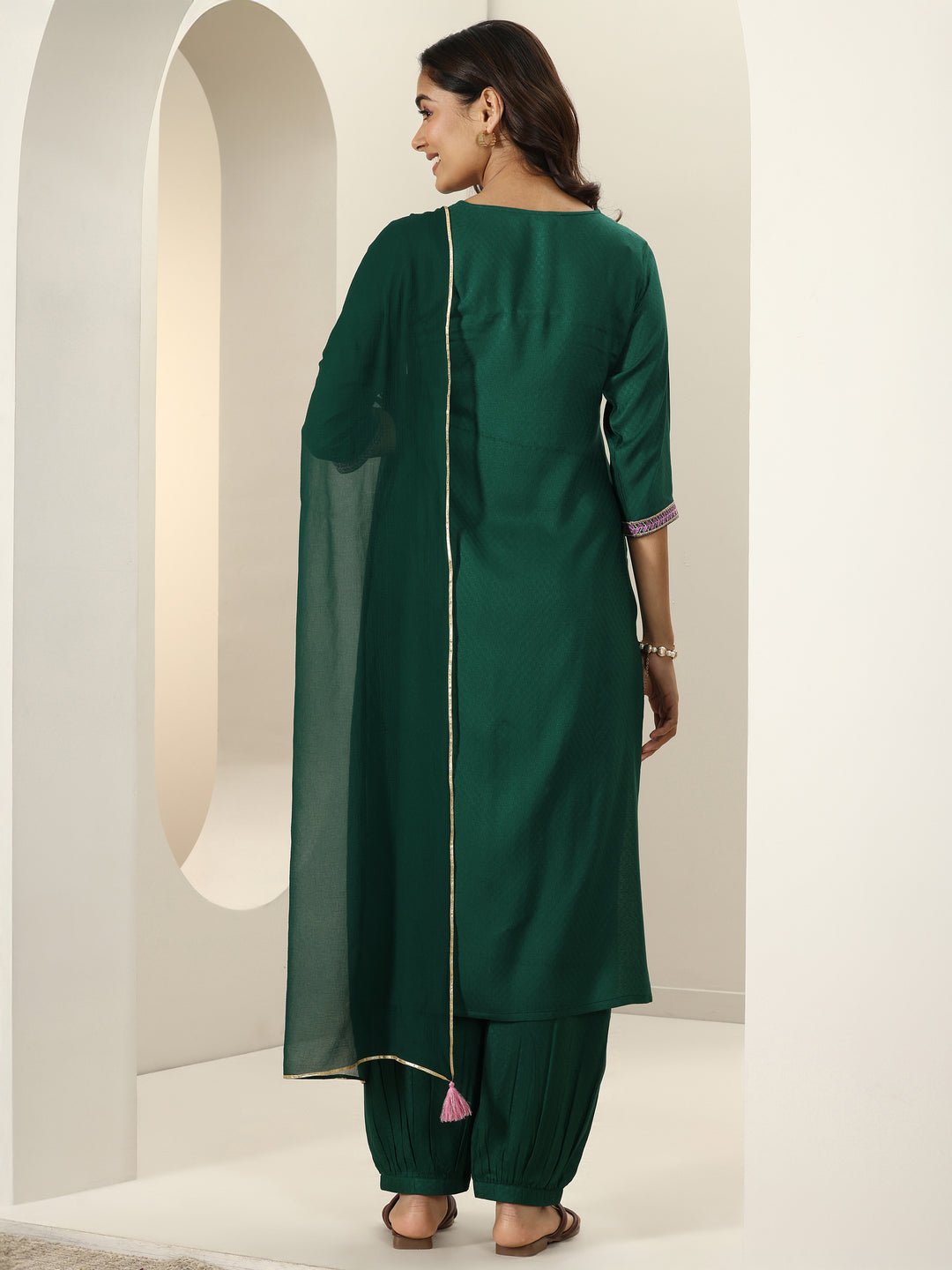 Green Self Design Rayon Straight Suit Sets With Dupatta