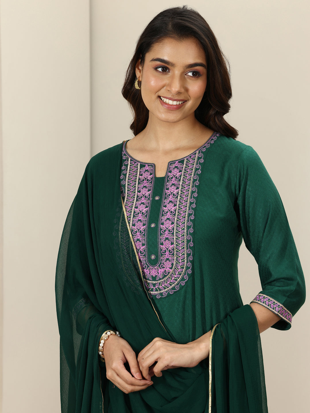 Green Self Design Rayon Straight Suit Sets With Dupatta