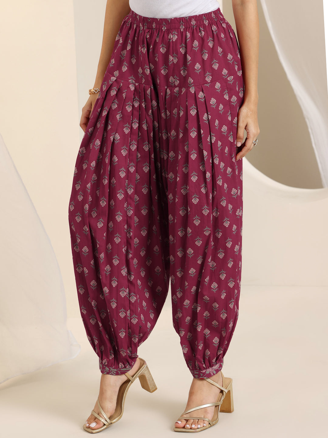 Maroon Printed Cotton Straight Suit Set With Dupatta