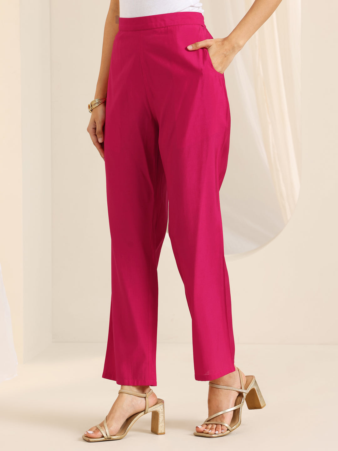 Pink Yoke Design Viscose Rayon Straight Suit Set With Dupatta