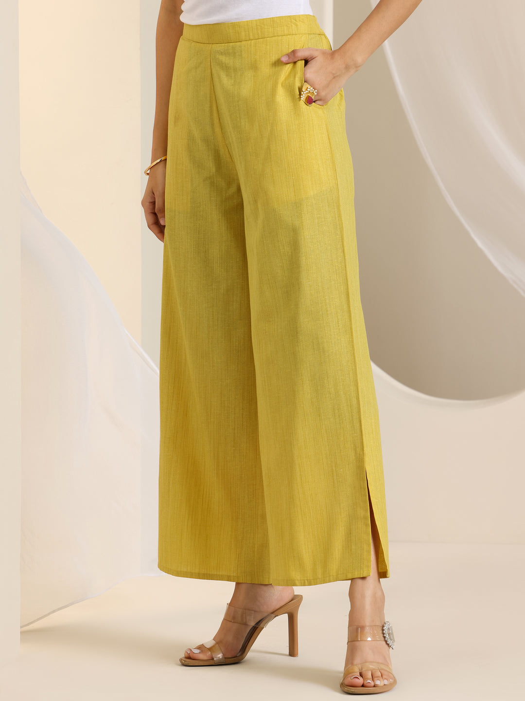 Yellow Woven Design Silk Blend Straight Suit Set With Dupatta