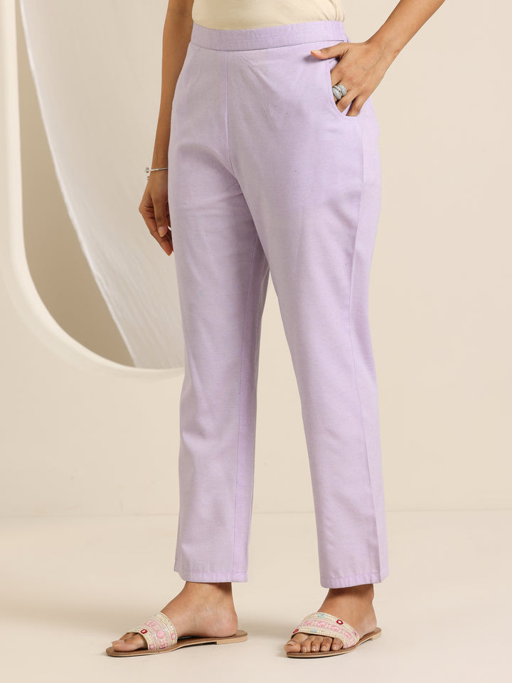 Lavender Woven Design Cotton Blend Straight Suit Set With Dupatta