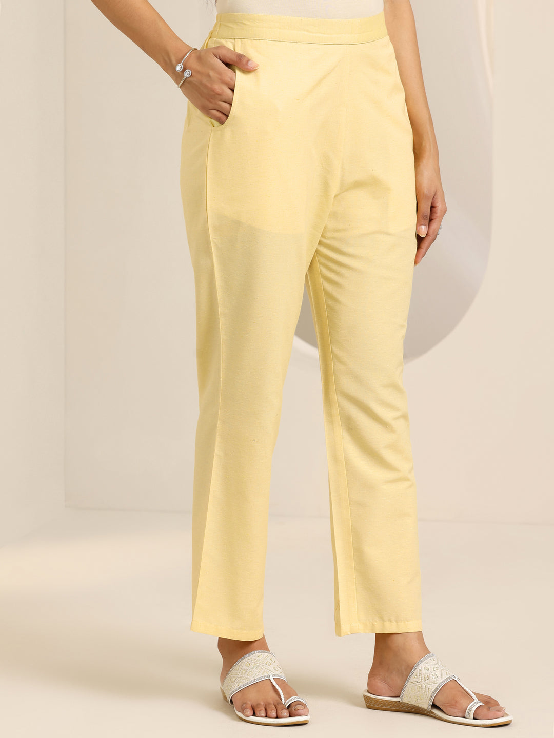 Yellow Woven Design Cotton Blend Straight Suit Set With Dupatta