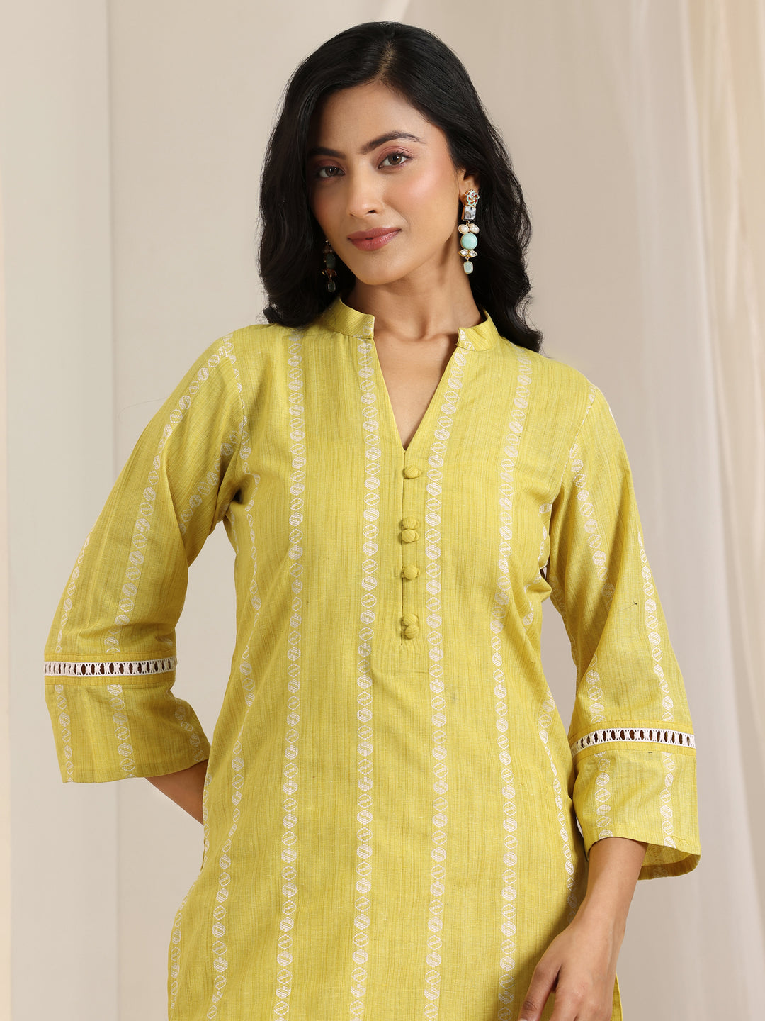 Yellow Woven Design Cotton Blend Straight Suit Set With Dupatta