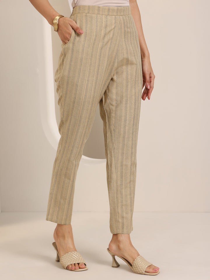 Brown Woven Design Cotton Blend Straight Suit Set With Dupatta