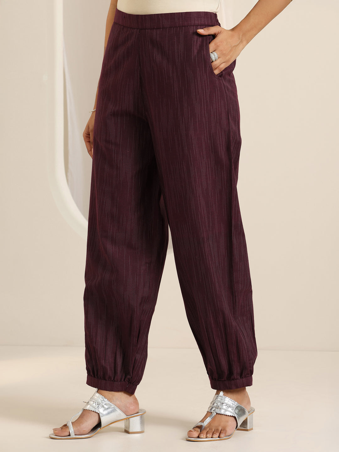 Maroon Woven Design Cotton Blend Straight Suit Set With Dupatta