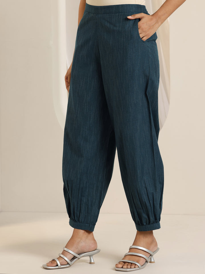 Teal Woven Design Cotton Blend Straight Suit Set With Dupatta