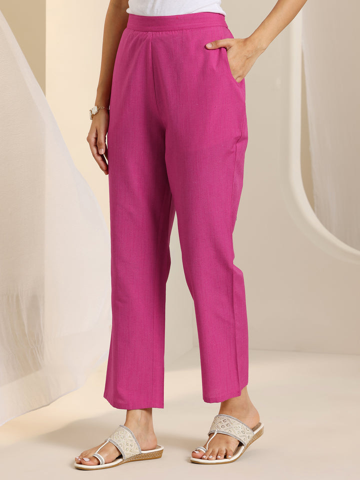 Pink Woven Design Cotton Blend Straight Suit Set With Dupatta