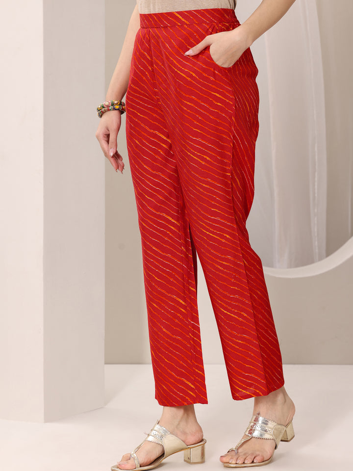 Red Printed Silk Blend Straight Suit Set With Dupatta