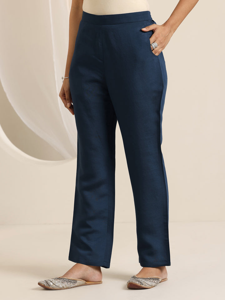 Blue Printed Silk Blend Straight Suit Set With Dupatta