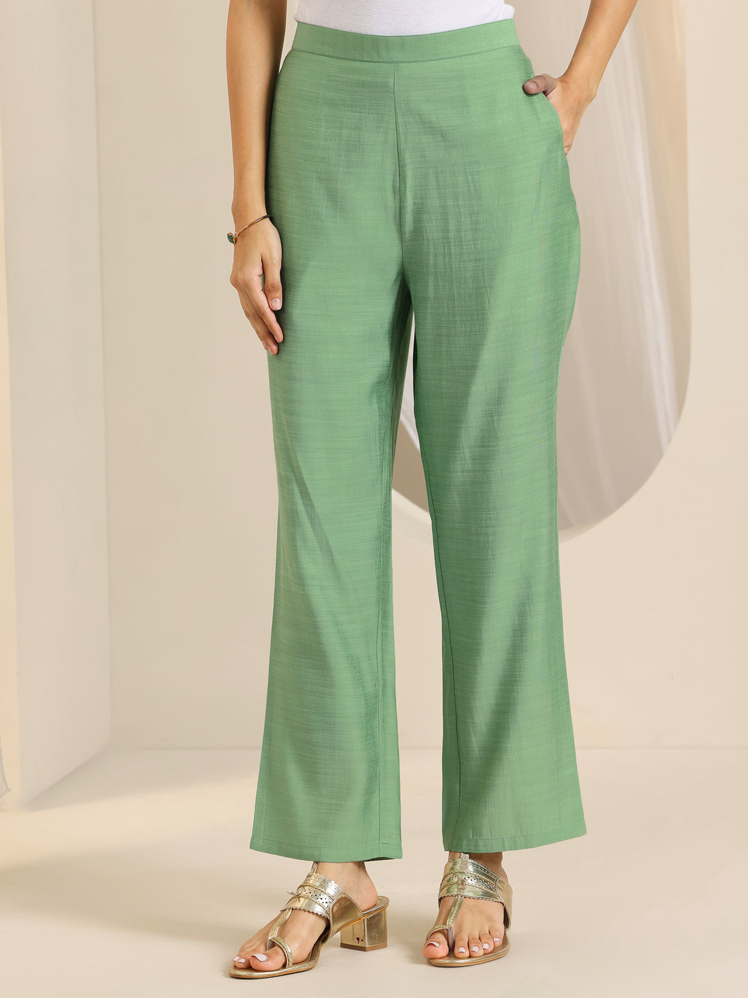 Green Yoke Design Silk Blend Straight Suit Set With Dupatta