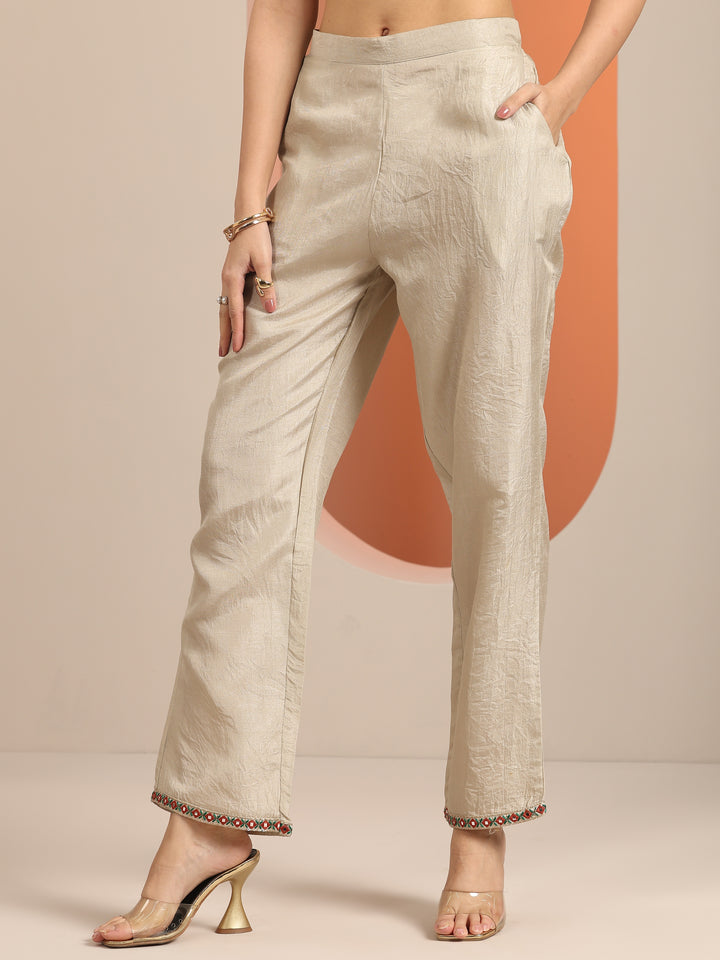 Grey Floral Printed Silk Blend Anarkali Suit Set With Dupatta