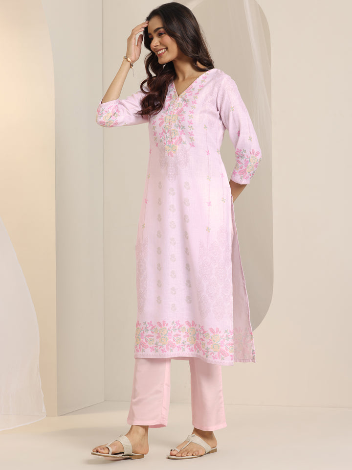 Off White Printed Cotton Blend Straight Suit Set With Dupatta