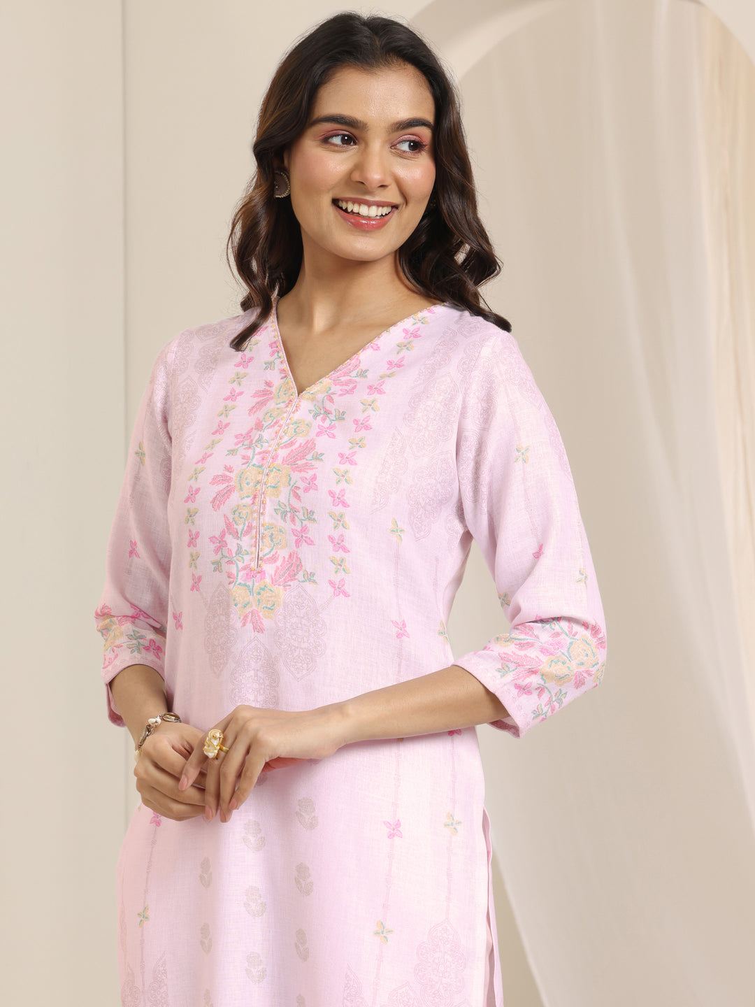 Off White Printed Cotton Blend Straight Suit Set With Dupatta