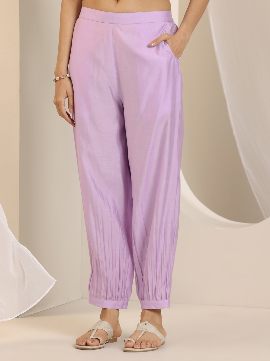 Lavender Printed Cotton Blend Straight Suit Set With Dupatta