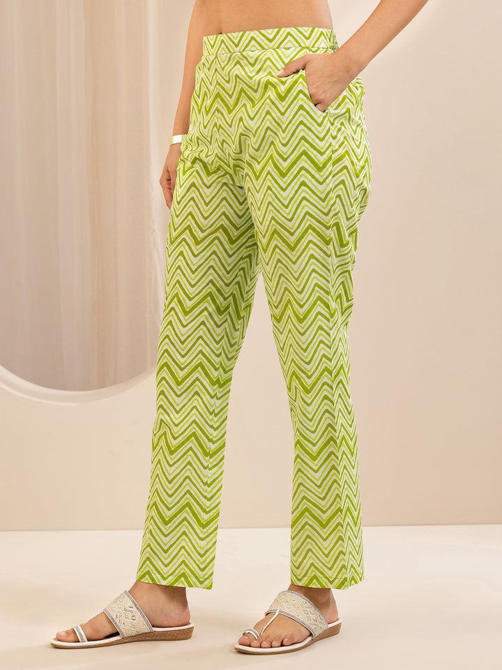 Green Printed Cotton Straight Suit Set With Dupatta