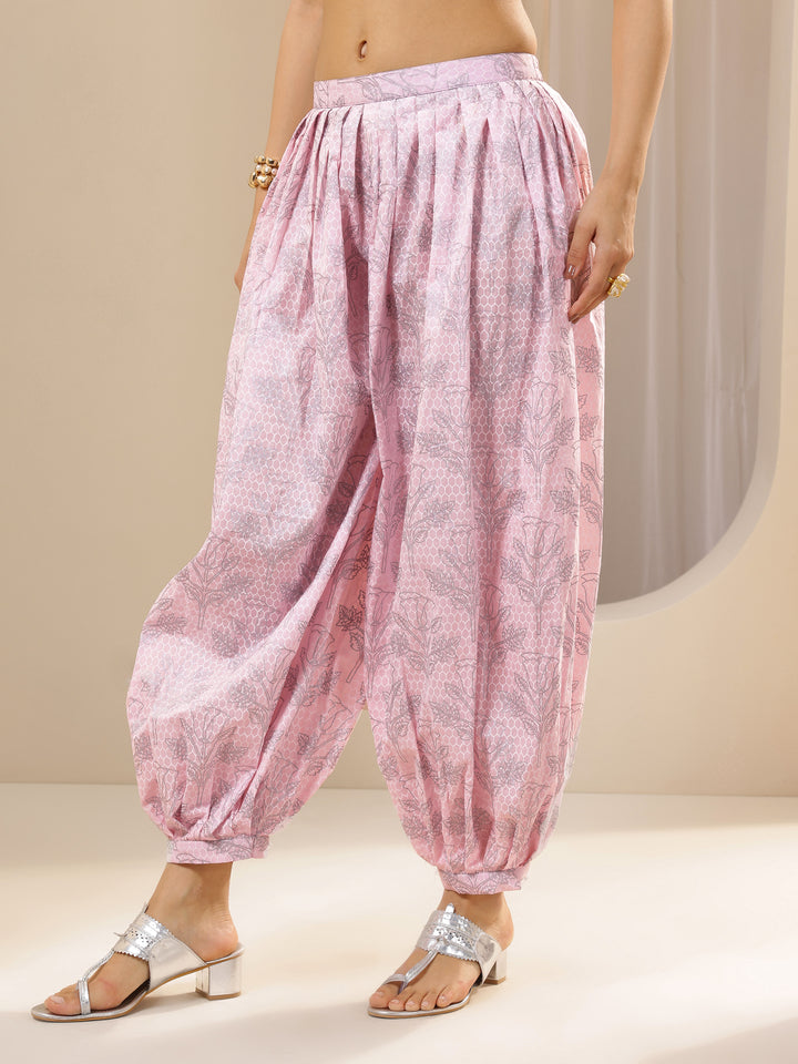 Pink Printed Cotton Straight Suit Sets With Dupatta