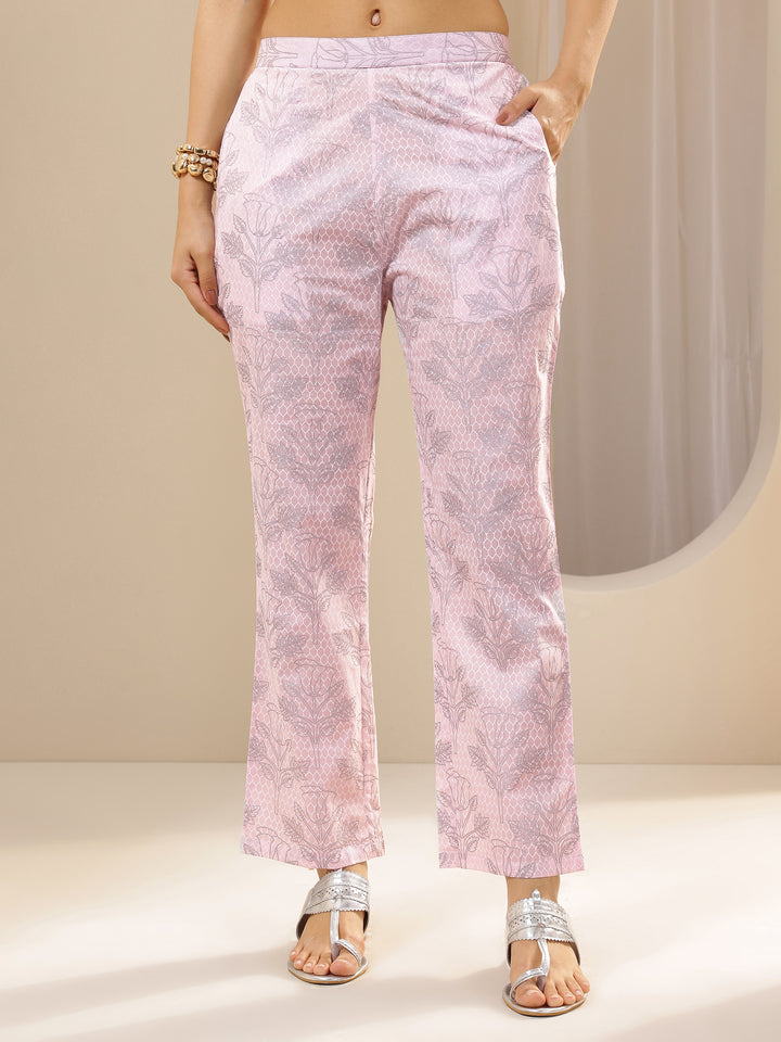 Pink Printed Cotton Straight Suit Sets With Dupatta