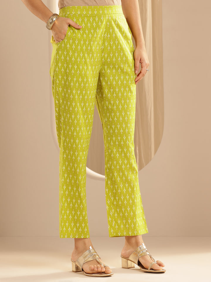 Green Printed Cotton Anarkali Suit Set With Dupatta