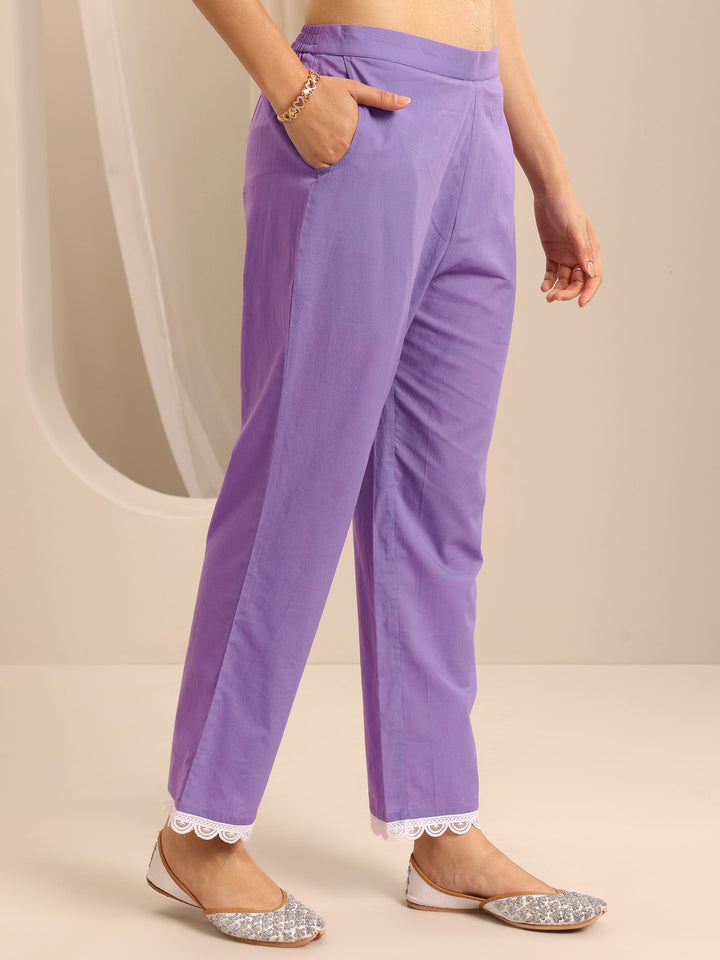 Purple Printed Cotton Blend Straight Suit Set With Dupatta