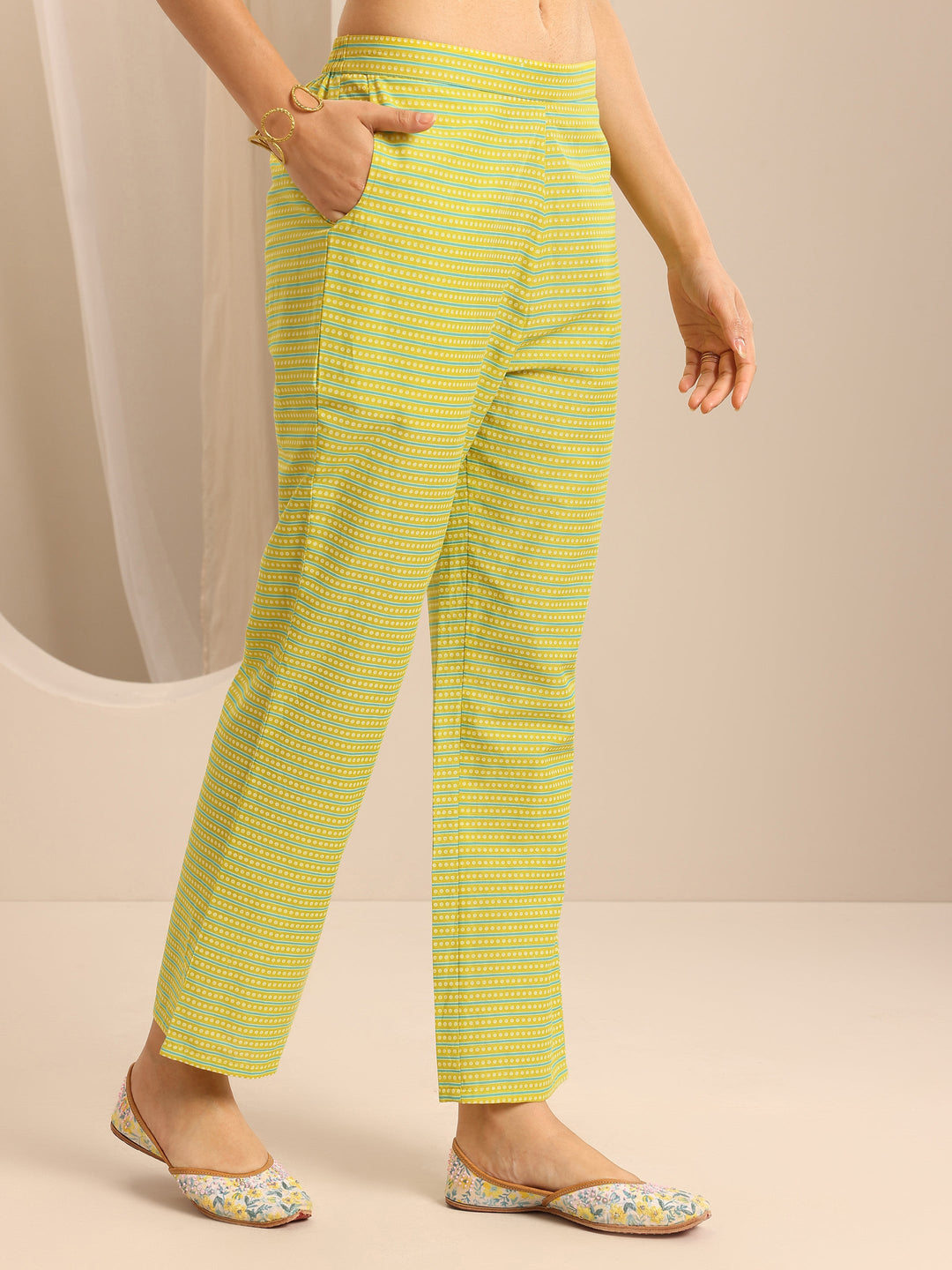 Yellow Printed Cotton Blend Anarkali Suit Set With Dupatta