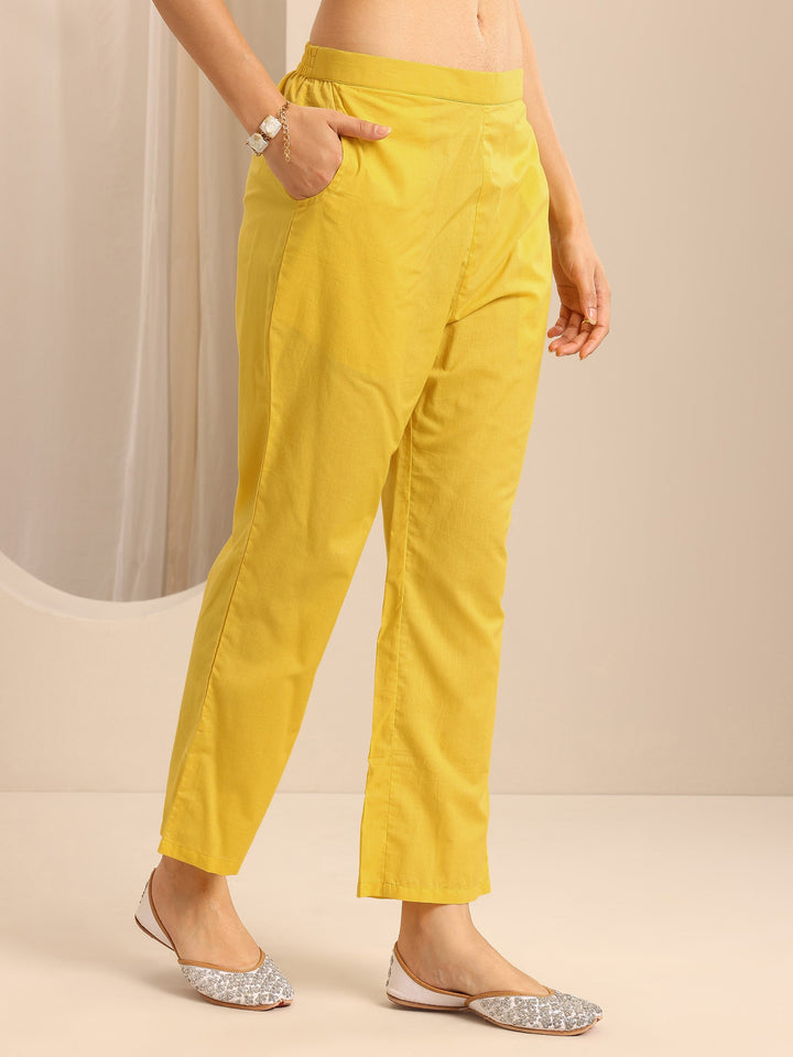 Yellow Printed Cotton Blend Anarkali Suit Set With Dupatta