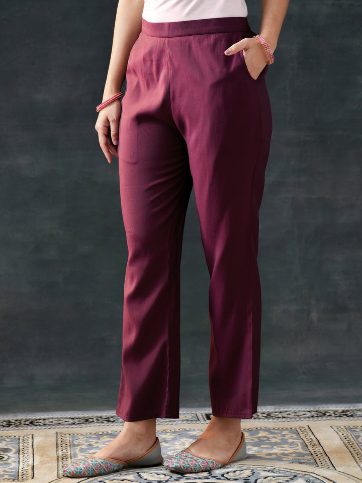 Burgundy Woven Design Silk Blend Straight Suit Set With Dupatta