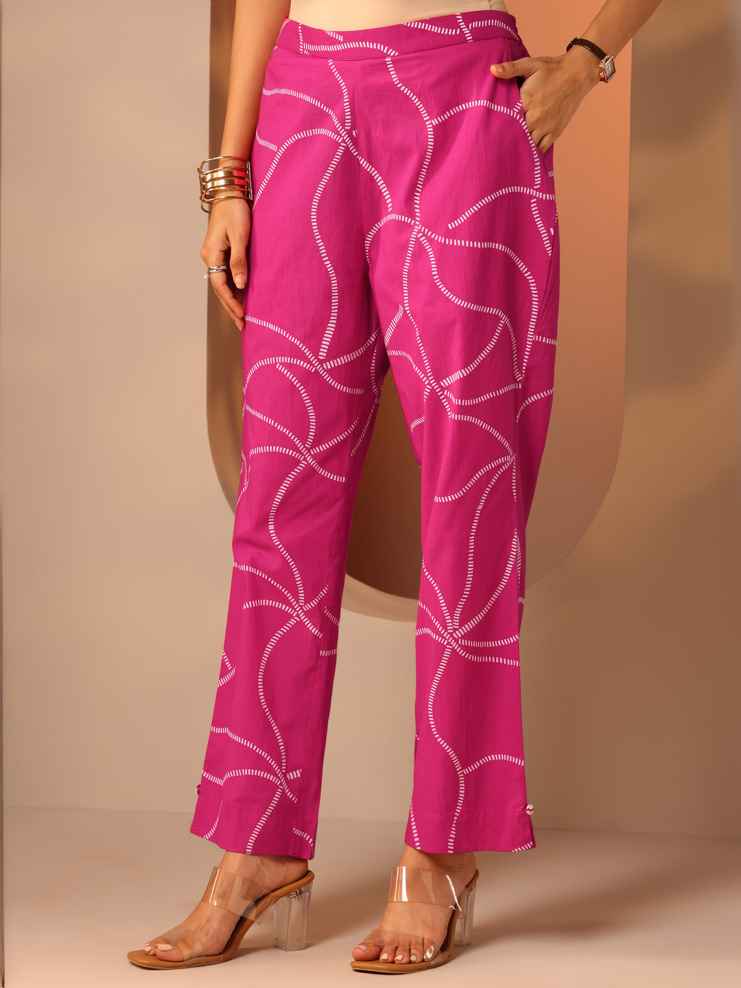 Pink Printed Cotton Straight Suit Set With Dupatta