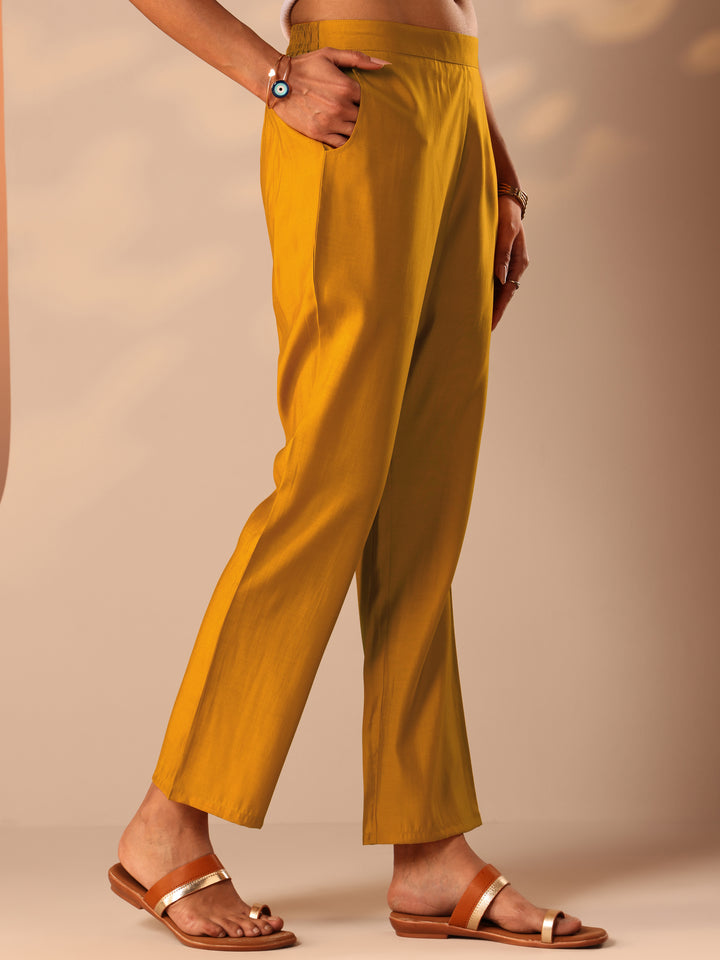 Mustard Printed Silk Blend Straight Suit Set With Dupatta