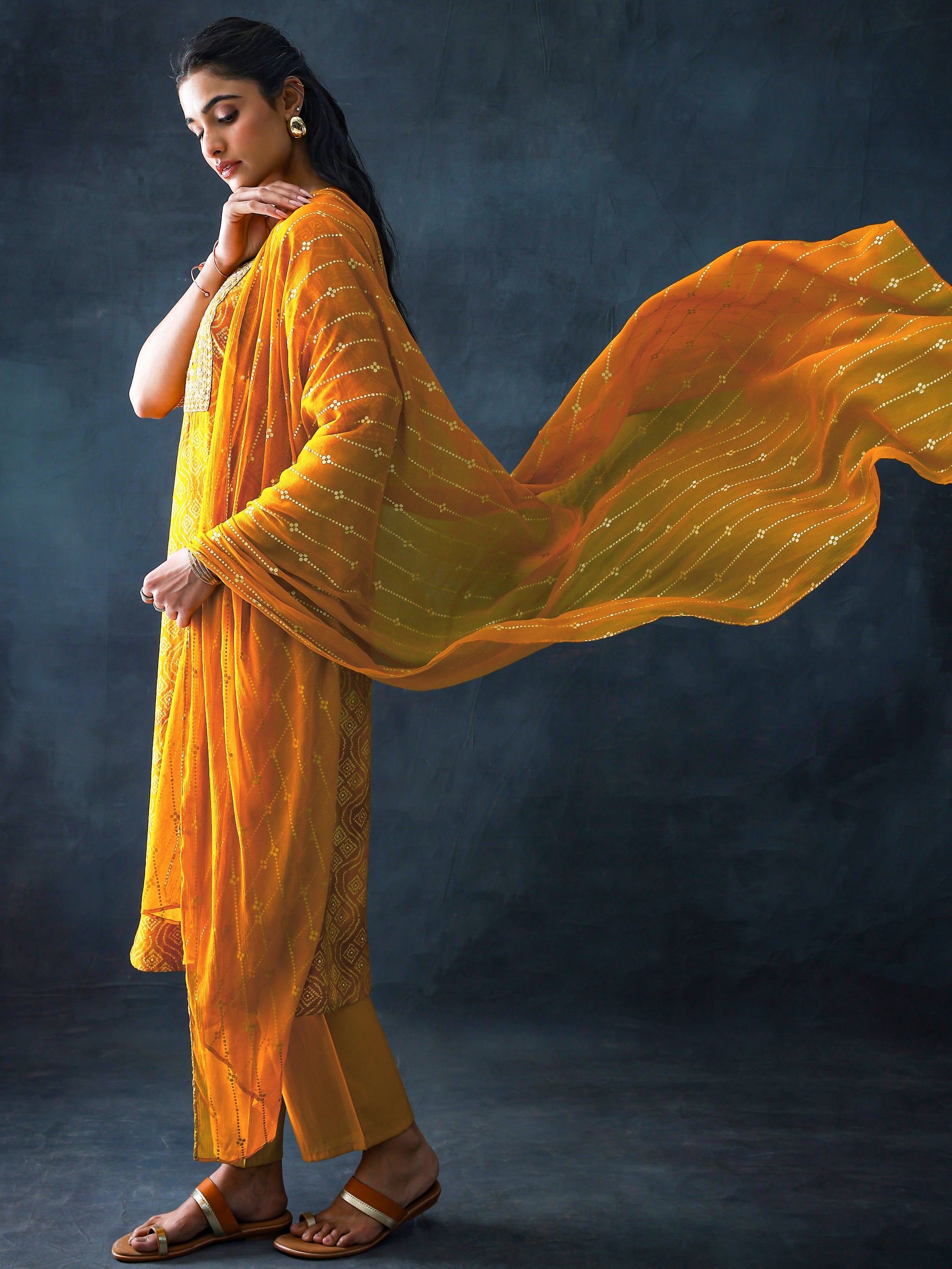 Silk Blend Mustard Embroidered Straight Suit Set PKSKD1803