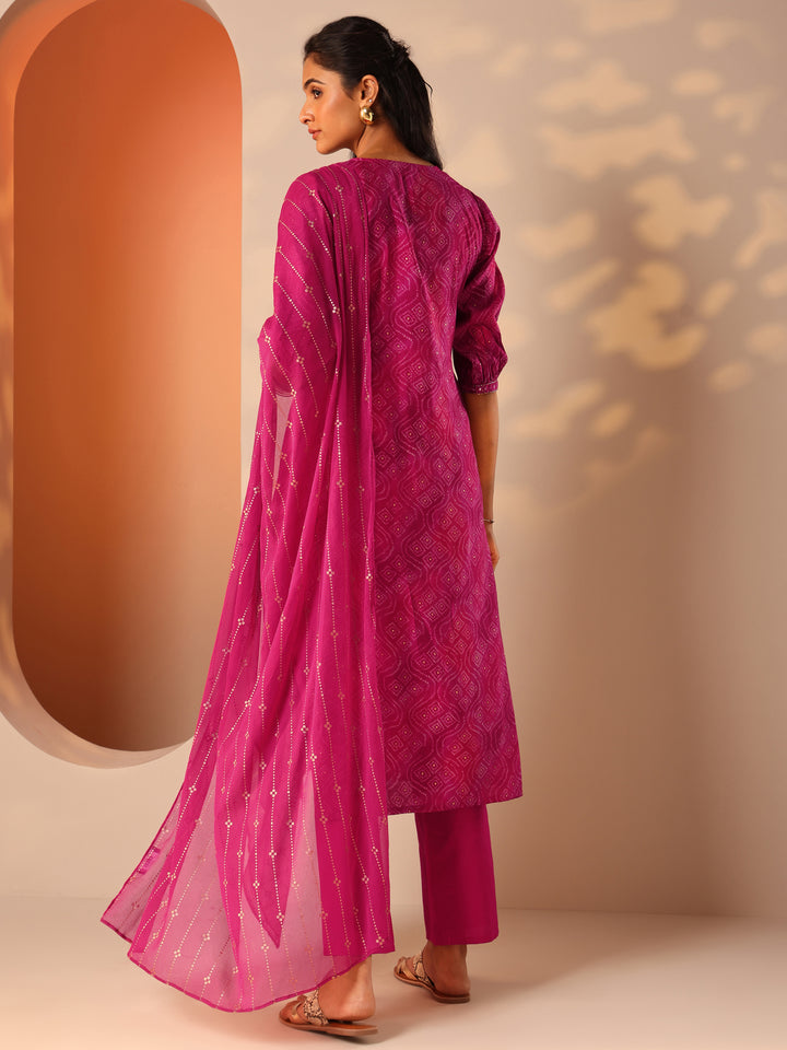 Pink Printed Silk Blend Straight Suit Set With Dupatta