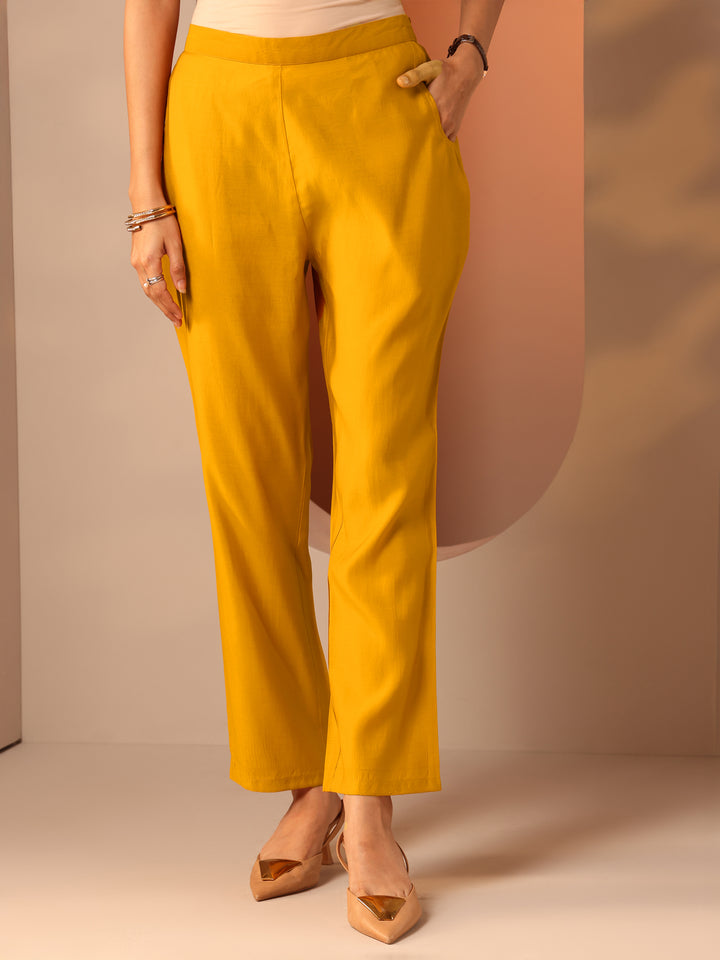 Yellow Printed Silk Blend Straight Suit Set With Dupatta