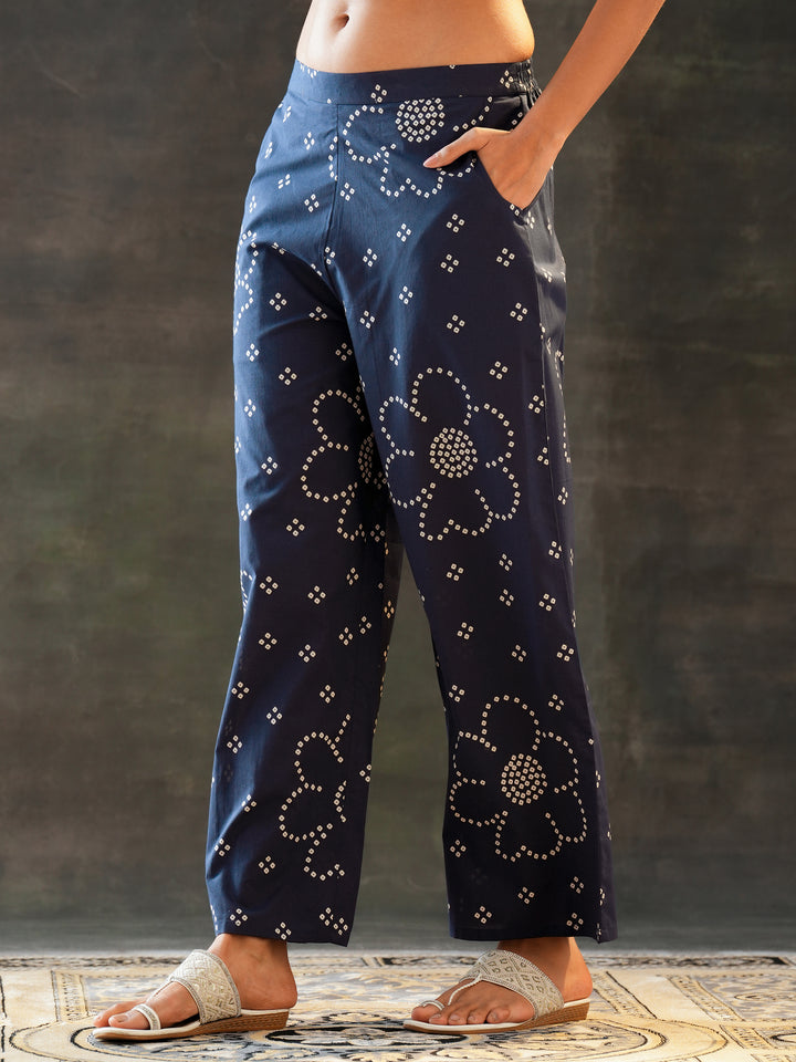 Blue Printed Cotton Straight Suit Set With Dupatta