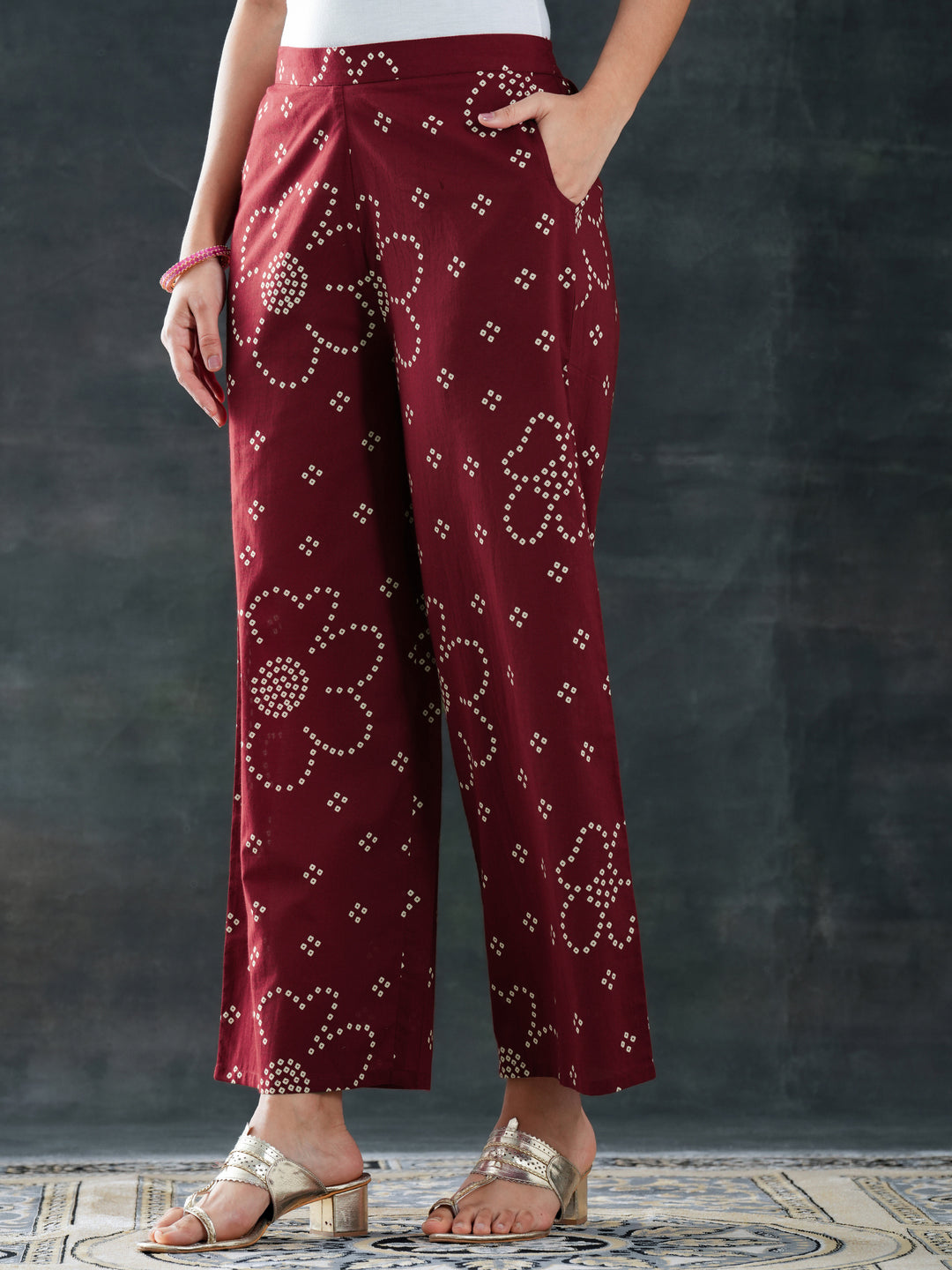 Maroon Printed Cotton Straight Suit Set With Dupatta