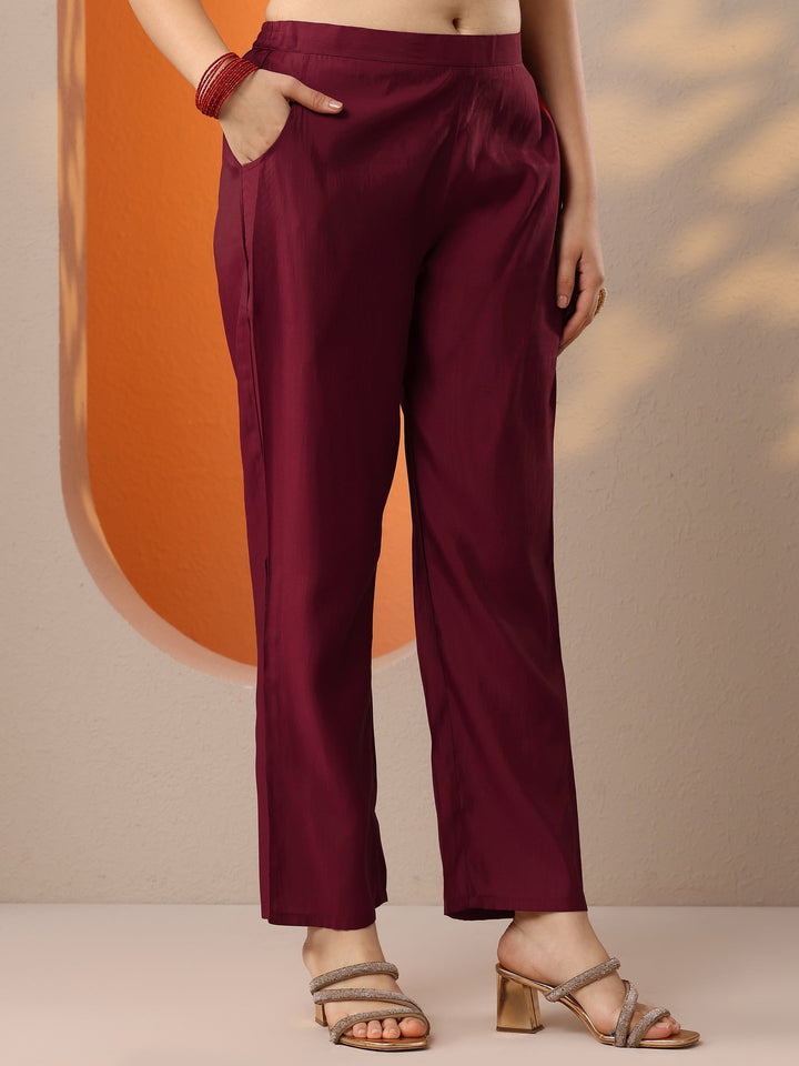 Maroon Printed Silk Blend Straight Suit Set With Dupatta