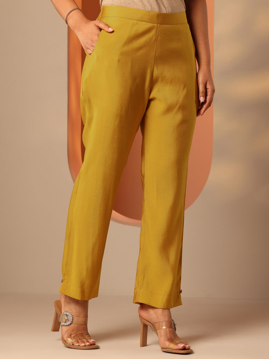 Mustard Printed Silk Blend Straight Suit Set With Dupatta